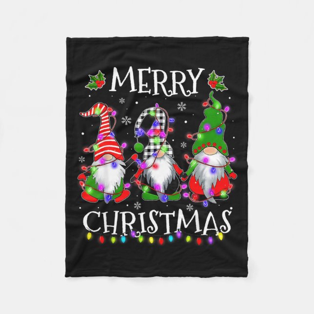 Cute Gnomes Merry Christmas Light Family Gnome Xma Fleece Blanket (Front)