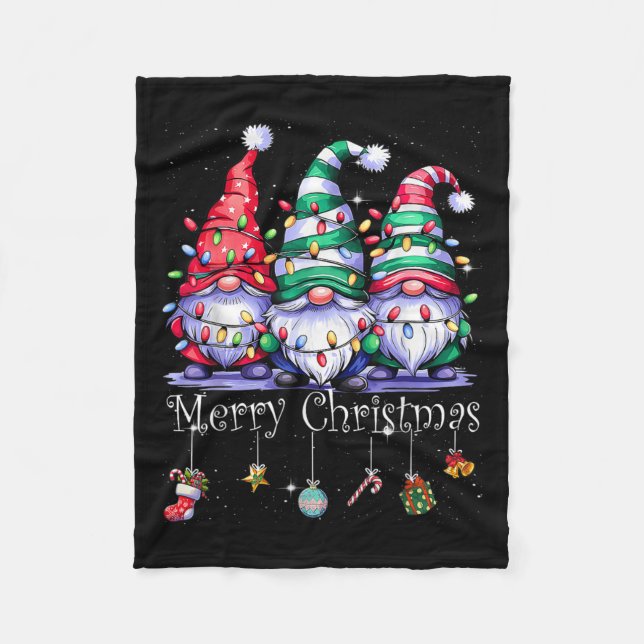 Cute Gnomes Merry Christmas Light Family Gnome Xma Fleece Blanket (Front)