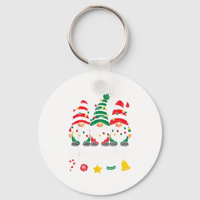 Cute Gnomes Merry Christmas Light Family Gnome Xma Key Ring (Front)