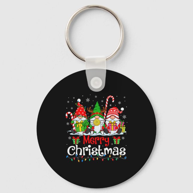 Cute Gnomes Merry Christmas Light Family Gnome Xma Key Ring (Front)