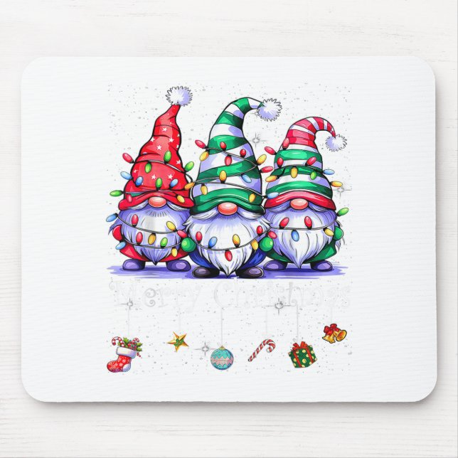 Cute Gnomes Merry Christmas Light Family Gnome Xma Mouse Pad (Front)