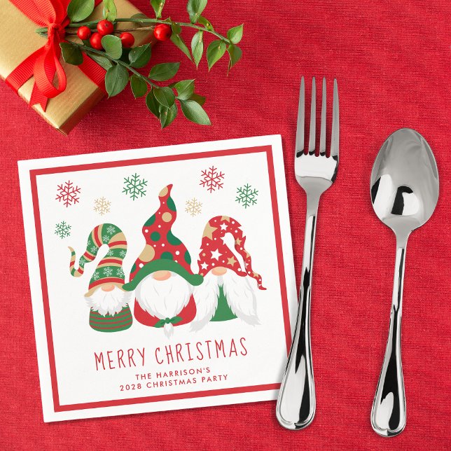 Cute Gnomes Merry Christmas Party Napkin (Creator Uploaded)