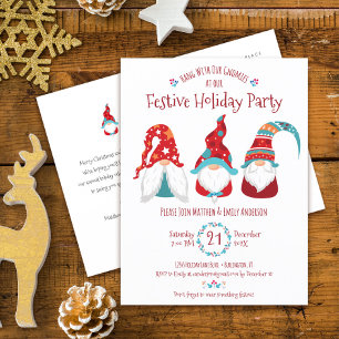 Cute Gnomes Modern Christmas Holiday Party Festive Invitation Postcard