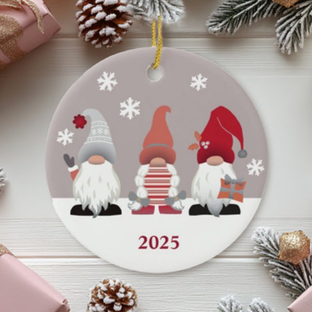 Cute Gnomes Nordic Red Pink Grey White Ceramic Tree Decoration (Creator Uploaded)