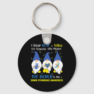 Cute Gnomes Peace Love Down Syndrome Awareness T21 Key Ring