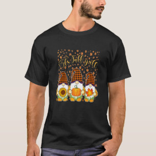 Cute Gnomes Pumpkin Autumn Tree Fall Leaves It's F T-Shirt