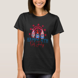 Cute Gnomes Rainbow Happy 4th Of July American Usa T-Shirt