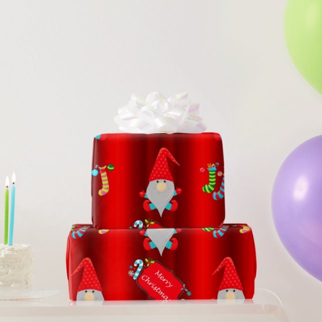 Cute Gnomes Red Christmas Wrapping Paper (Creator Uploaded)