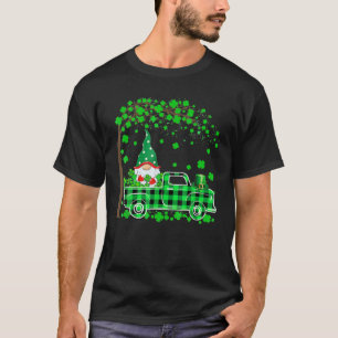 Cute Gnomes Riding Green Plaid Truck Happy St Patr T-Shirt