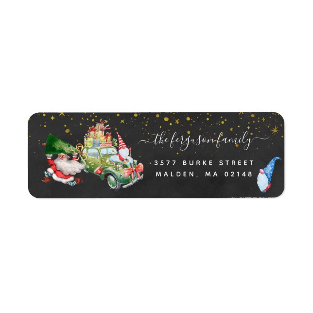 Cute Gnomes & Santa | Holiday Address Label (Front)