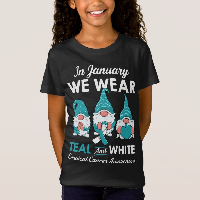 Cute gnomes support for a survivor Cervical Cancer T-Shirt (Front)