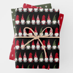 Cute Gnomes Trees and Snowflakes Christmas Wrapping Paper Sheet