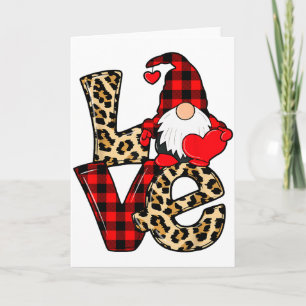 Cute Gnomes Valentines Love Leopard Plaid Couple M Card