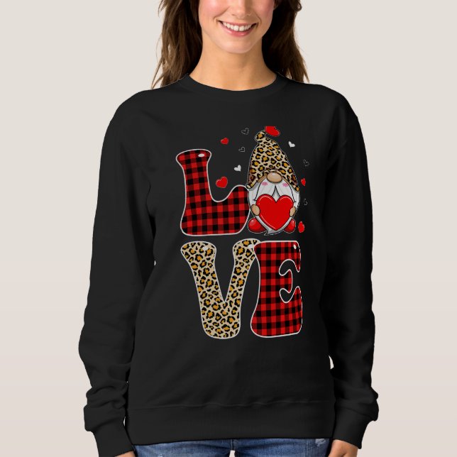 Cute Gnomes Valentines Love Leopard Plaid Matching Sweatshirt (Front)