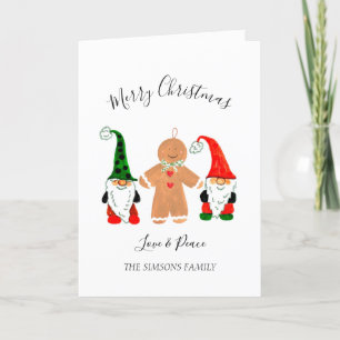 Cute Gnomes Watercolor Christmas Gingerbread man Holiday Card