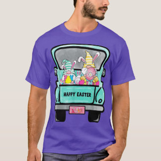 Cute Gnomes With Bunny Ears Egg Hunting Truck East T-Shirt