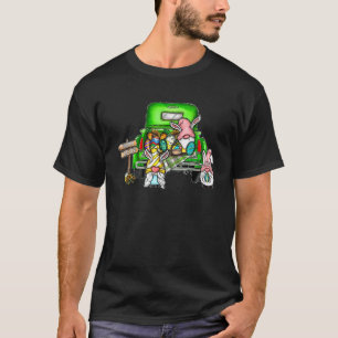 Cute gnomes with Bunny ears Egg Hunting Truck Happ T-Shirt