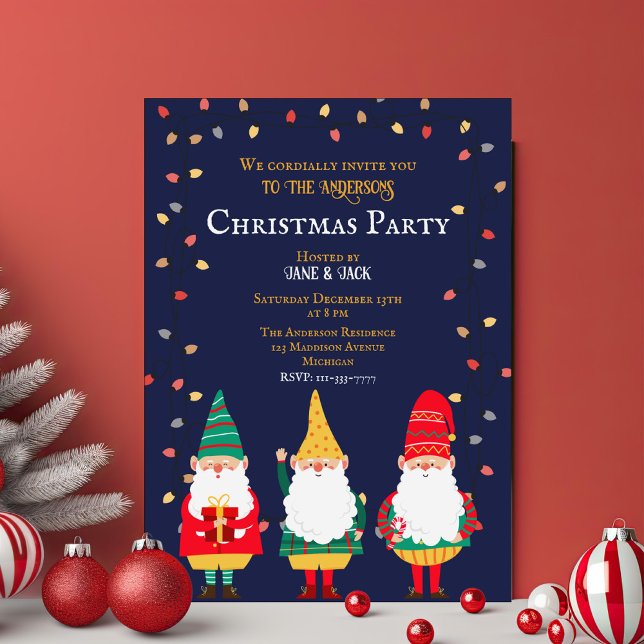 Cute Gnomes Xmas Lights Christmas Party Invitation (Creator Uploaded)
