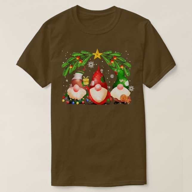 Cute Gnomies Mistletoe Merry Christmas T-Shirt (Design Front)