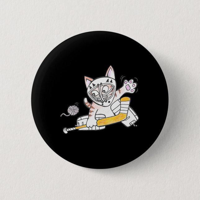 Cute GOALIE Kitten Cat Playing Hockey  6 Cm Round Badge (Front)