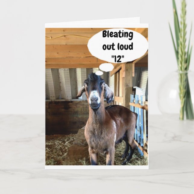 CUTE GOAT BLEATS OUT LOUD "12th BIRHDAY WISH" Card (Front)