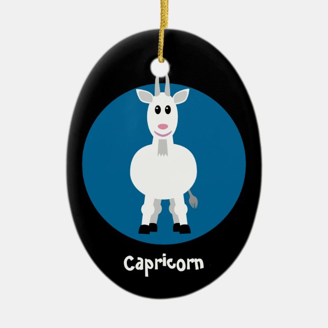 Cute Goat Capricorn Zodiac Sign Custom Blue Ceramic Tree Decoration (Front)