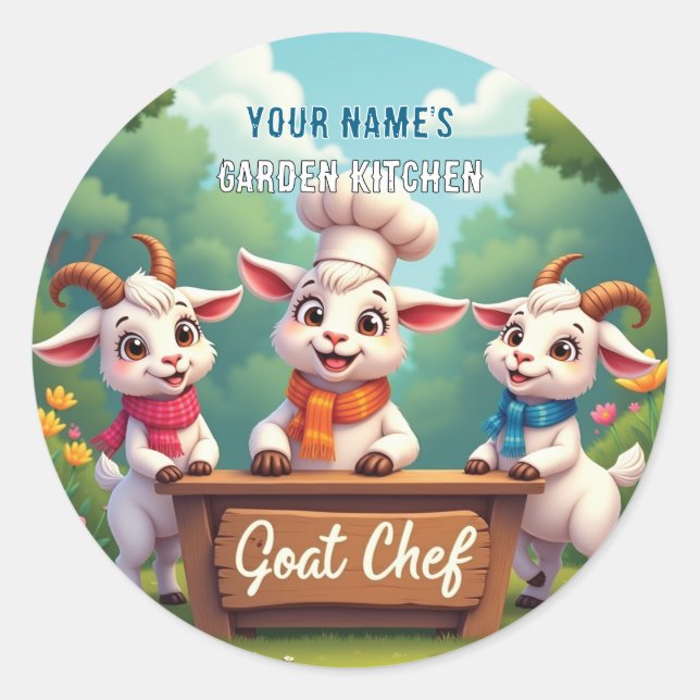 Cute Goat Chef Cartoon Kitchen Classic Round Sticker (Front)
