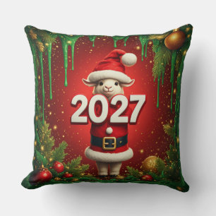 Cute Goat Christmas Design in Santa Hat Cushion