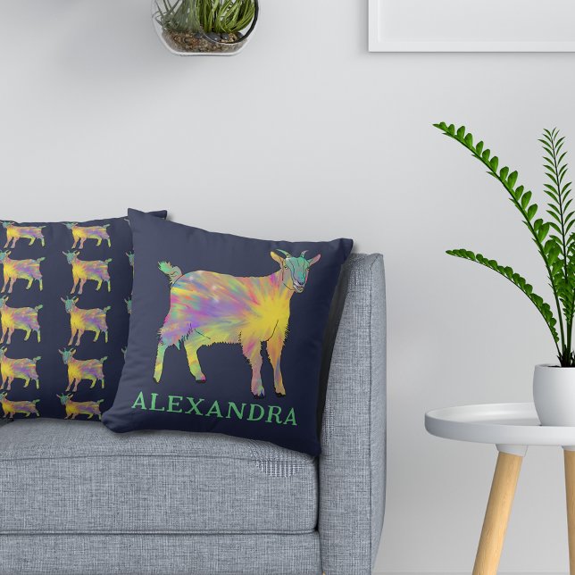 Cute Goat Colourful Animal Art  Cushion (Cute goat colorful animal art custom name pillow for farm animal lovers)