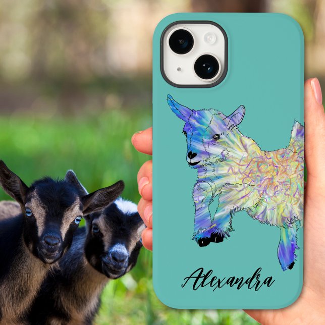 Cute Goat Colourful Animal Art Name Case-Mate iPhone Case (Cute goat colorful animal art custom name iPhone case )