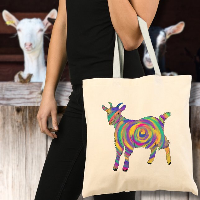 Cute Goat Colourful Farm Animal Art Tote Bag (Cute goat colorful farm animal art tote bag)