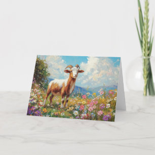 Cute Goat Colourful Wildflower Meadow Card