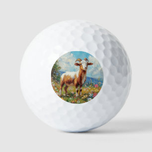 Cute Goat Colourful Wildflower Meadow Golf Balls