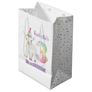 Cute Goat Farm Animal Pastel 3rd Birthday Party Medium Gift Bag