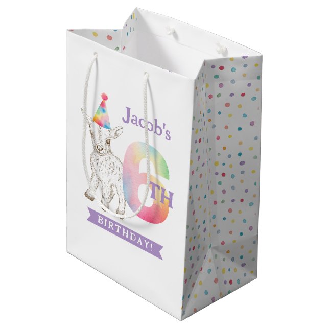Cute Goat Farm Animal Pastel 6th Birthday Bag (Back Angled)
