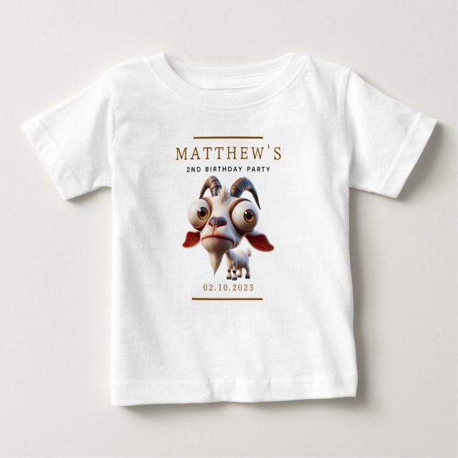 Cute Goat Farm Animals 2nd Birthday Party Baby T-Shirt (Front)
