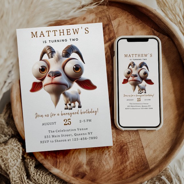  Cute goat Farm Animals 2nd Birthday Party Invitation (Creator Uploaded)