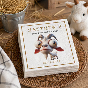Cute Goat Farm Animals 2nd Birthday Party Napkin