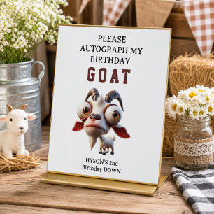 Cute goat Farm Animals 2nd Birthday Party  Pedestal Sign
