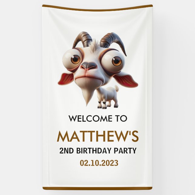 Cute goat Farm Animals 2nd Birthday Party Welcome Banner (Vertical)