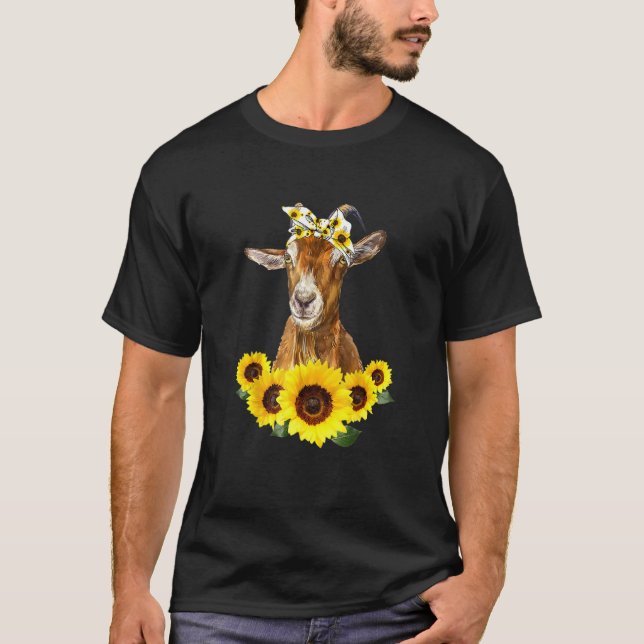 Cute Goat Headband Sunflower Goat T-Shirt (Front)
