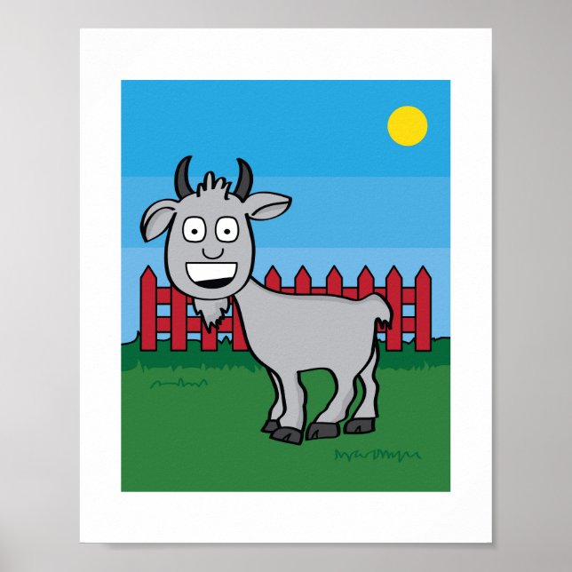 Cute Goat Illustration Kids Farm Animal Art Poster (Front)