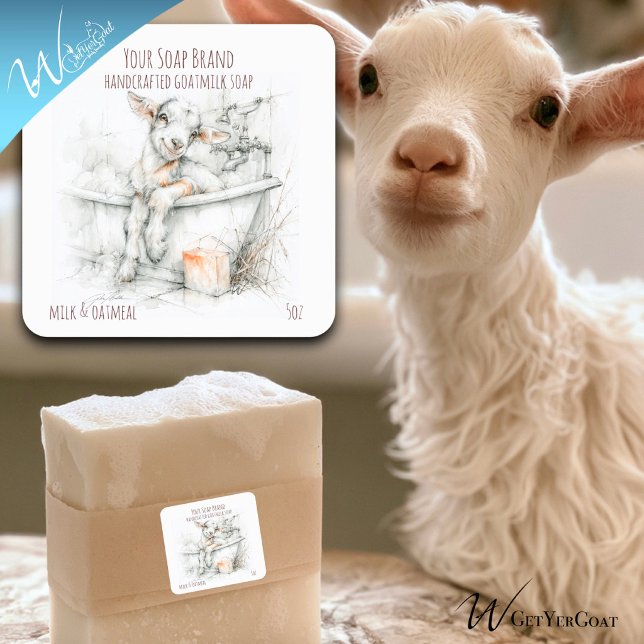 Cute Goat in a Bath  Goatmilk Soap Square Sticker (Creator Uploaded)