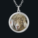 CUTE GOAT SILVER PLATED NECKLACE<br><div class="desc">A fun photographic design of a beautiful angora goat.</div>