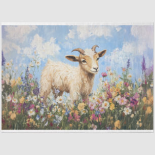 Cute Goat Surrounded By Wildflowers Decoupage Tissue Paper