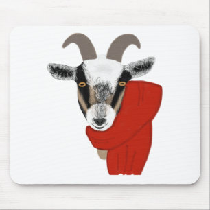 Cute Goat Wearing a Scarf Mouse Pad