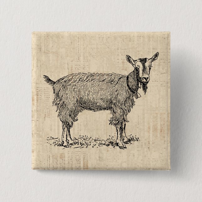 Cute Goat with Bell Illustration Antique Script 15 Cm Square Badge (Front)