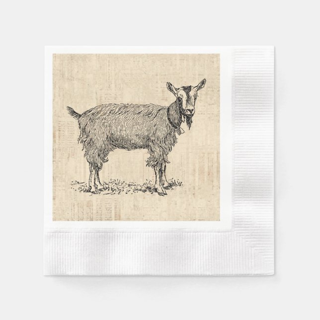 Cute Goat with Bell Illustration Antique Script Napkin (Front)