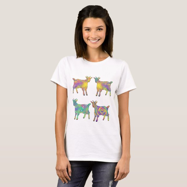 Cute Goats Colorful Farm Animal Art T-Shirt (Front Full)