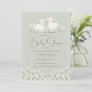 Cute Goats & Daisies Baby Shower Invitation